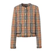 Burberry Beige Ulljacka med Fransfinish Multicolor, Dam