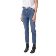 Agolde High Rise Straight Crop Jeans i Silence Blue, Dam