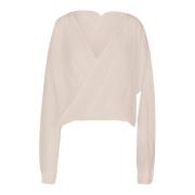 Jucca Djup V-ringad Blus i Musselin Pink, Dam