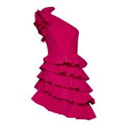 Marchesa Fuchsia One-Shoulder Ruffled Klänning Pink, Dam