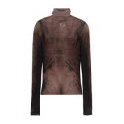 Jean Paul Gaultier Tryckt Turtle Neck Bodysuit Brown, Dam