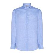 Brunello Cucinelli Klarblå Skjorta med Ficka Blue, Herr