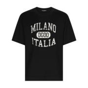 Dolce & Gabbana Svart Bomull T-shirt med Vita Bokstäver Black, Herr