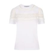 Ermanno Scervino Vit Crew-neck T-shirt med Macramé Detalj White, Dam