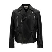 Alexander McQueen Svart Bikerjacka med Reverskrage Black, Dam