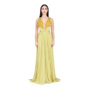 Elisabetta Franchi Gul röd matta klänning med lurex Yellow, Dam