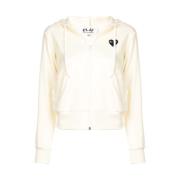 Comme des Garçons Play Svart Hjärta Dragkedja Hoodie Beige, Dam