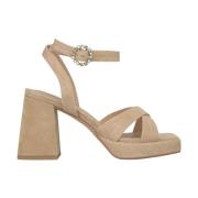 ALMA EN PENA Korsad Rem Blockklack Sandal Beige, Dam