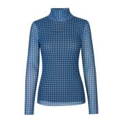 Baum und Pferdgarten Rutigt Mönster Mesh Turtleneck Blus Multicolor, D...