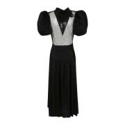 Rotate Birger Christensen Elegant Midi Klänning med Puff Ärmar Black, ...