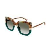 Chloé Stiliga Havana Gröna Solglasögon Multicolor, Unisex