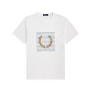 Fred Perry Randig Laurel Wreath Jersey Skjorta White, Herr