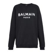 Balmain Bomull ekodesignerad sweatshirt med flocked logo Black, Dam