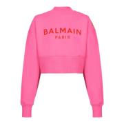 Balmain Cropped sweatshirt med Paris tryck Pink, Dam