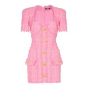 Balmain Tweedklänning med knappar Pink, Dam