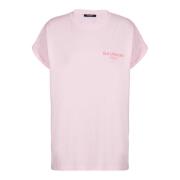 Balmain T-shirt med flocked Paris-logotyp Pink, Dam
