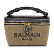 Balmain B-Army Toalettväska i canvas och läder Beige, Dam