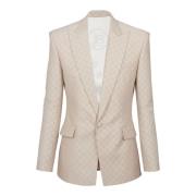 Balmain 1-knappjacka i PB Labyrinth jacquard Beige, Herr