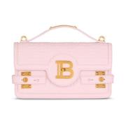 Balmain B-Buzz Shoulder 24 väska i kornigt PB Labyrinth läder Pink, Da...