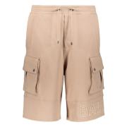 Balmain Bermuda Shorts med Fickor och Kontrastsömn Beige, Herr