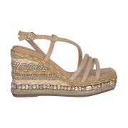 Alma EN Pena Rhinestone Wedge Sandal Braided Detail Beige, Dam