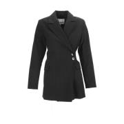 Ganni Stretch Randig Bältesblazer Black, Dam