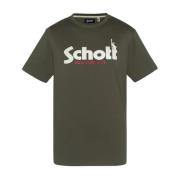 Schott NYC Grön Logo T-shirt - Rund Hals Green, Herr