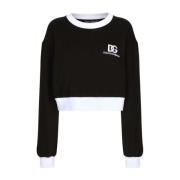 Dolce & Gabbana Svarta Sweaters Två-Ton Logo Print Rund Hals Black, Da...