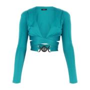 Versace Stilig Teal Grön Viskostopp Blue, Dam