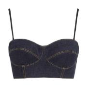 Alaïa Blå Denim Bustier Topp Blue, Dam