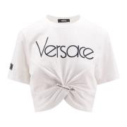 Versace Vit Crew-neck T-shirt med säkerhetsnål White, Dam