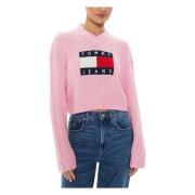 Tommy Jeans Center Flag Sweater Höst/Vinter Kollektion Pink, Dam