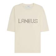 Laneus Studded Lettering T-shirt White, Unisex