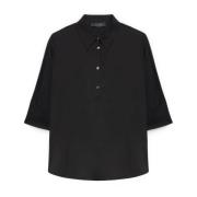 Elena Mirò Knappad Krage T-shirt Popeline Jersey Black, Dam