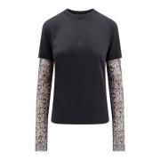 Givenchy Överlappande slim fit t-shirt i bomull och spets Black, Dam