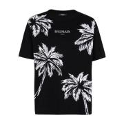 Balmain Svart Bomull Jersey Logo Print T-shirt Black, Herr