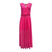Manila Grace Lång klänning med spetsinsatser Pink, Dam