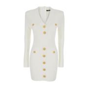 Balmain Vit Knäppt Stickad Klänning White, Dam