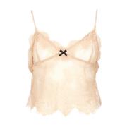 Aniye By Spetsdetalj Genomskinlig Topp Beige, Dam