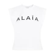 Alaïa Bomull Logo T-Shirt White, Dam