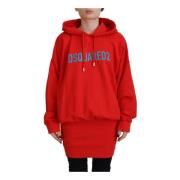 Dsquared2 Röd Logo Print Bomull Hoodie Red, Dam