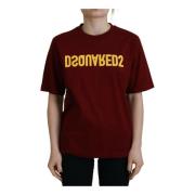 Dsquared2 Maroon Logo Bomull Crewneck Tee Brown, Dam