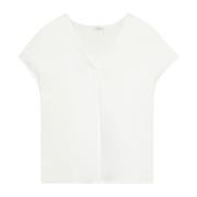 Oltre V-ringad T-shirt med Satin Framsida White, Dam