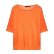 Elena Mirò Chic U-Neck T-shirt med kvartärmar Orange, Dam