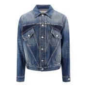 Alexander McQueen Denimjacka med kontrasterande insatser Blue, Herr