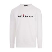 Kiton Vit Crew Neck Sweatshirt Logo Elastiska White, Herr