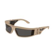 Dolce & Gabbana Beige Ram Mörkgrå Lins Solglasögon Beige, Unisex