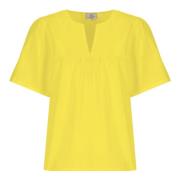 Woolrich Gul Bomullsskjorta V-Hals Korta ärmar Yellow, Dam