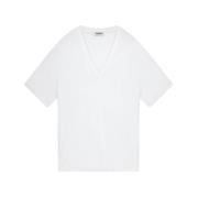 Dondup V-ringad Jersey T-shirt White, Dam