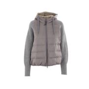 Brunello Cucinelli Grå Ribbad Nylon Pufferjacka Gray, Dam